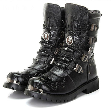 Genuine Leather Black Cow Gothic Boots